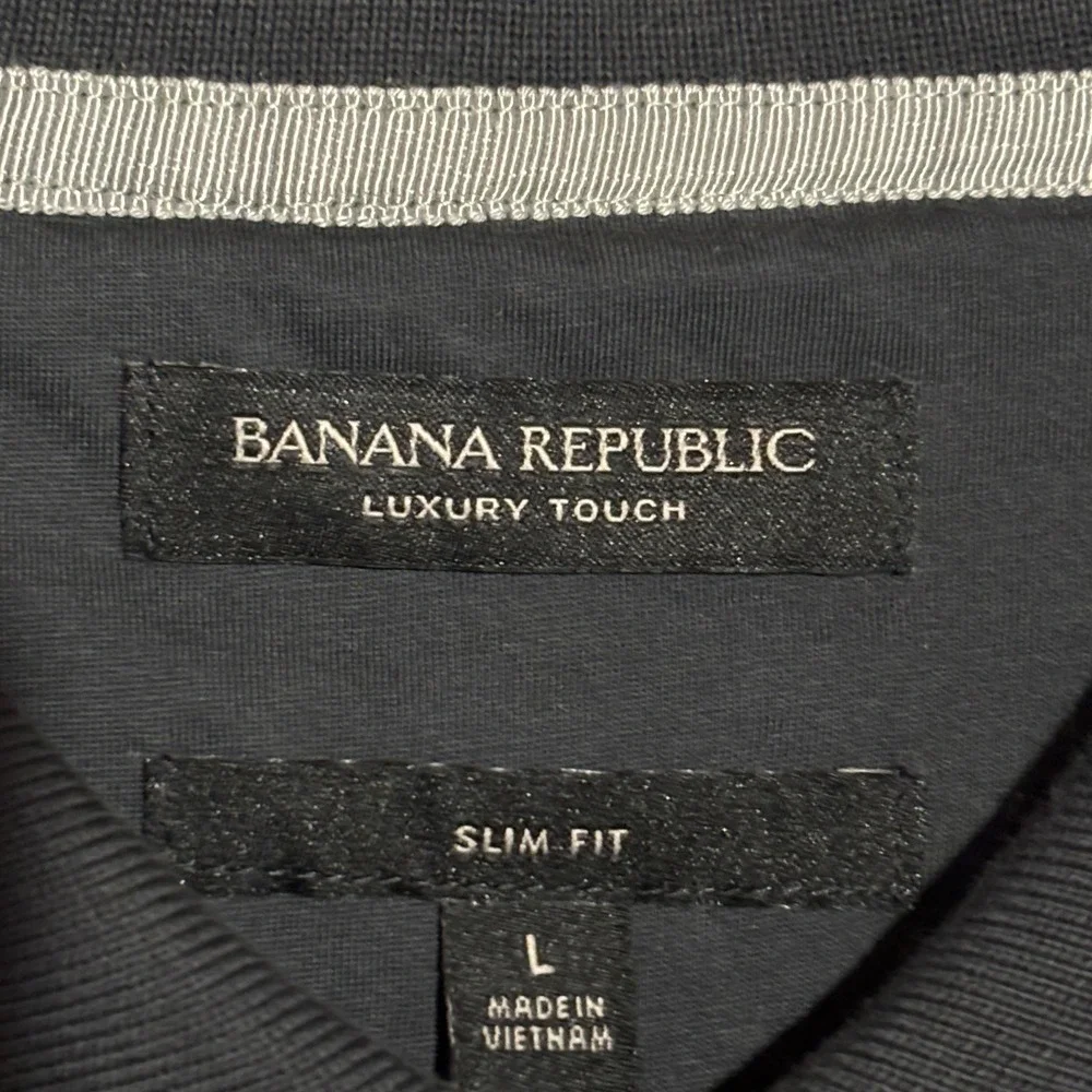 Banana Republic Polo Shirt Mens L Black White‎ Luxury Touch Herringbone Preppy